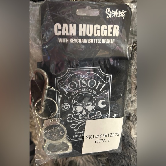 Spencer's Other - SPENCERS POISON SYMBOL CAN HUGGER
WITH KEYCHAIN AND BOTTLE OPENER